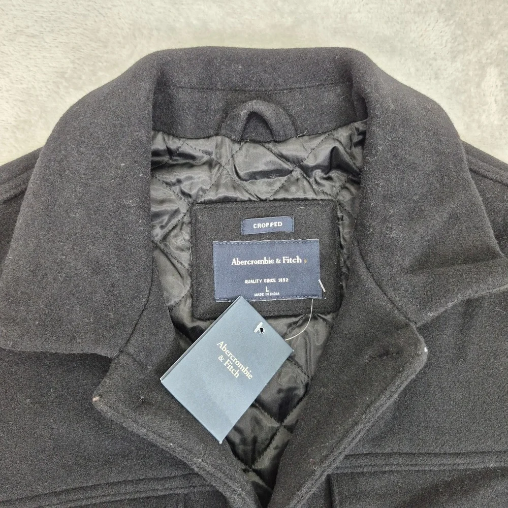 NWT Wool Blend Abercrombie Mens Trucker Black Cropped Insulated Quilted Jacket L